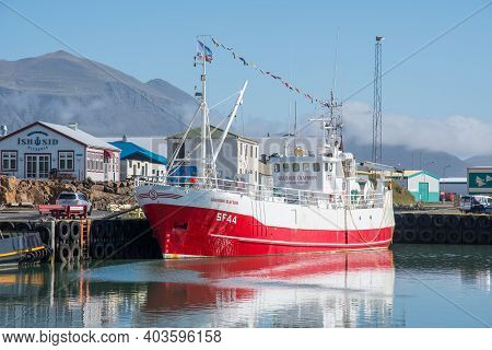 Hofn I Hornafirdi, Iceland - August 15. 2020: Fishing Trawler Sigurdur Olafsson In Port