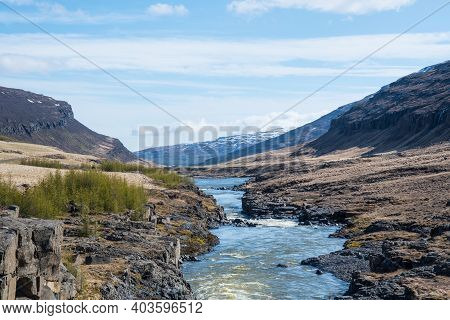 Jokulsa River In Fljotsdalur Valley In East Iceland