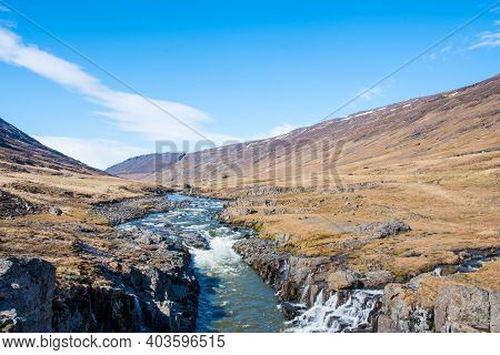 Jokulsa River In Fljotsdalur Valley In East Iceland