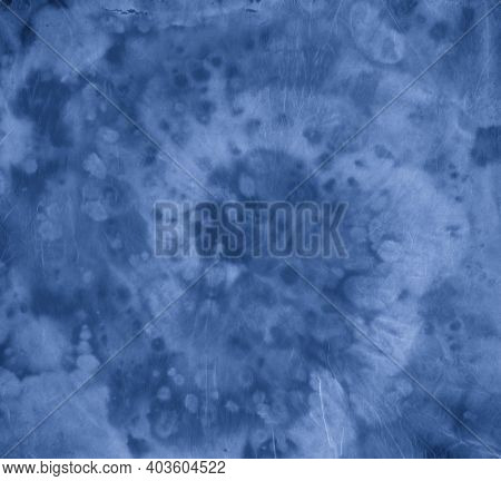 Indigo Tie Dye. Color Old Background. Abstract Art Kaleidoscope. Blue Tye Dye Dress. Spiral Backdrop