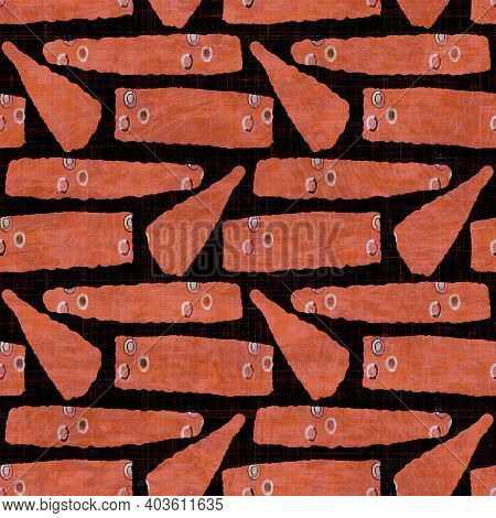 Seamless Dark Geometric Block Print Background. Boho Ethnic Soft Furnishing Fabric Style. Tie Dye Pa