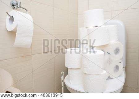 Many Toilet Paper Rolls At Home Of Hoarder, Buying Too Much Of Hygienic Means During Pandemia