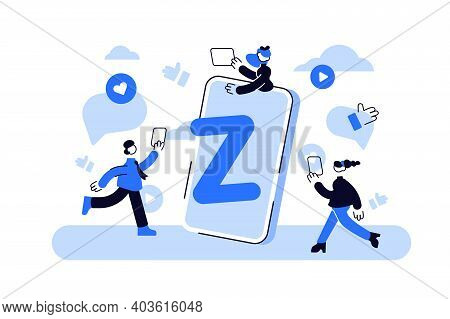 Generation Z Vector Illustration. Flat Virtual Tiny Persons Messaging Concept.