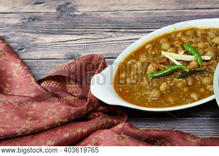 Top Down View Of A Bowl Of Spicy And Tangy Amritsari Chole
