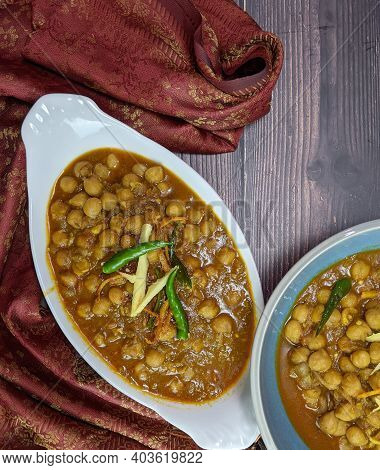 Top Down View Of A Bowl Of Spicy And Tangy Amritsari Chole