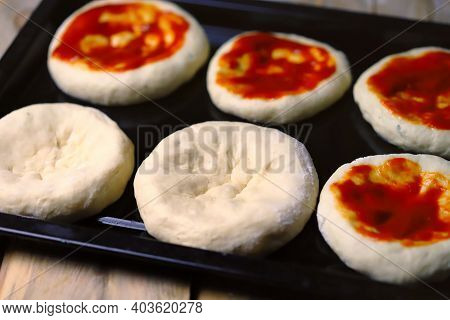 Mini Pizza Cooking. Home-made Fast Food. Soft Focus.