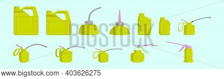 Set Of Oilcan Cartoon Icon Design Template With Various Models. Modern Vector Illustration Isolated 