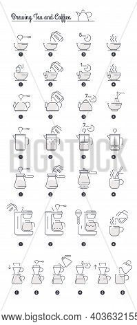 Coffee And Tea Making Steps And Instruction Vector