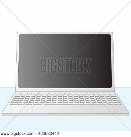 Realistic Silver Laptop Isolated On White Background. Notebook Computer With Empty Dark Screen. Vect