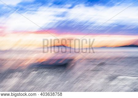 Colorful Coastal Evocative  Intriguing Impressionist Painterly Style Image In Morning Light In Blue 