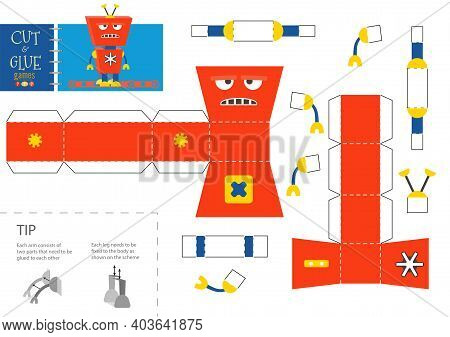 Cut And Glue Robot Toy Vector Illustration, Worksheet.