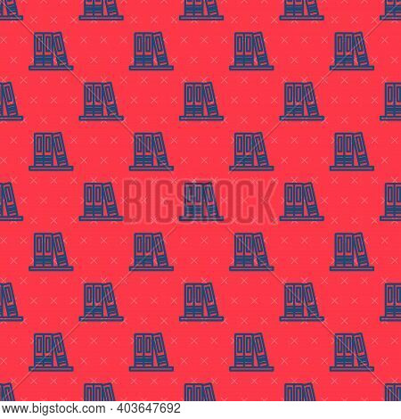 Blue Line Office Folders With Papers And Documents Icon Isolated Seamless Pattern On Red Background.