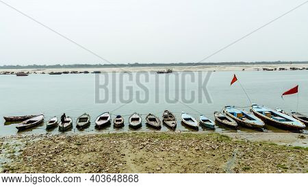 Varanasi, India - May 06, 2019 - A View Of Historic Varanasi Ghat