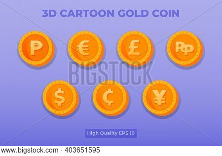 3d Cartoon Gold Coin Illustration. Coin Currency Pack . Vector Design For Landing Page, Banner, Webs
