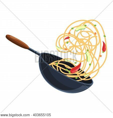 Iron Wok Pan Icon. Cartoon Of Iron Wok Pan Vector Icon For Web Design Isolated On White Background