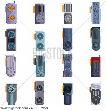 Gpu Graphic Card Icons Set. Cartoon Set Of Gpu Graphic Card Vector Icons For Web Design