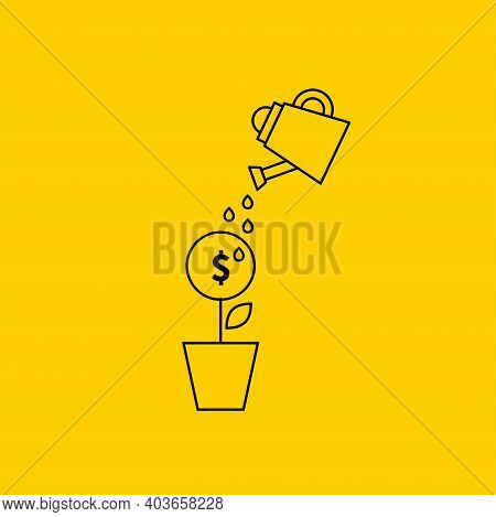 Dollar Sign And Watering Can. Infusions Into Business. Richness Concept. Revenue Growth. Vector Illu