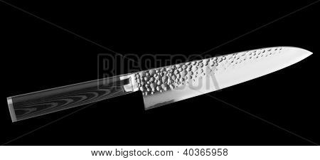 Nůž japonský gyuto damascus Steel, izolovaných na černém pozadí