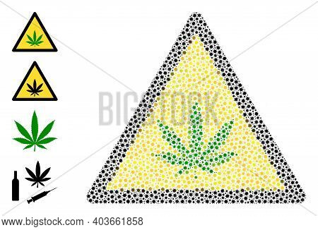 Vector Cannabis Warning Icon Covid-2019 Mosaic. Cannabis Warning Mosaic Is Done With Tiny Covid Vira