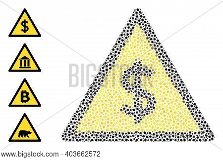 Vector Dollar Warning Icon Covid-2019 Composition. Dollar Warning Mosaic Is Created With Tiny Covid 
