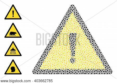 Vector Exclamation Warning Icon Coronavirus Mosaic. Exclamation Warning Mosaic Is Designed Of Tiny C