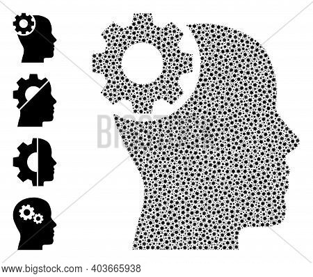 Vector Brain Gear Icon Covid Mosaic. Brain Gear Mosaic Is Formed Of Tiny Covid Virulent Icons. Abstr