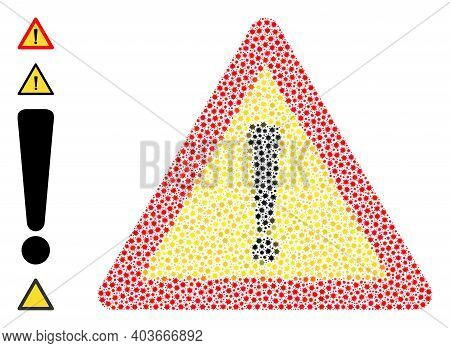Vector Exclamation Alert Icon Covid Collage. Exclamation Alert Mosaic Is Designed Of Little Covid Vi