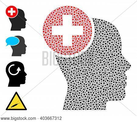 Vector Head Treatment Icon Covid Mosaic. Head Treatment Mosaic Is Shaped From Tiny Covid Virulent Pa