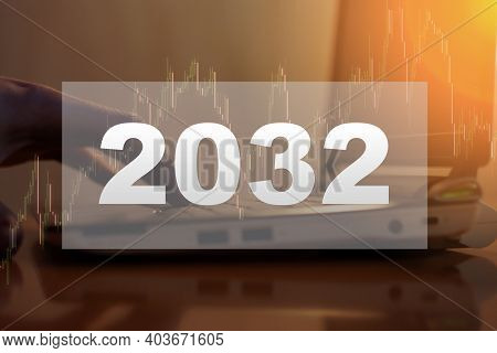A Man Is Typing In The Computer - 2032. Business Graph And Remote Work Of The Future.