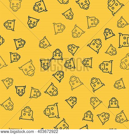 Blue Line Bull Market Icon Isolated Seamless Pattern On Yellow Background. Financial And Stock Inves