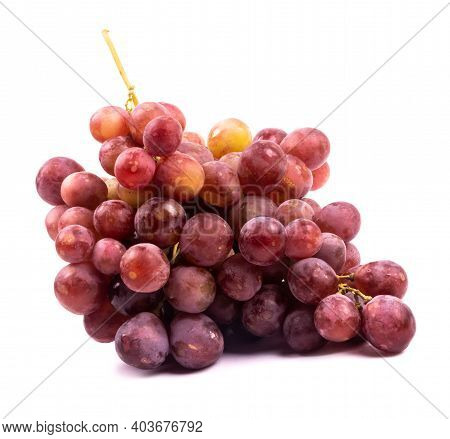 Bunch Of Grapes On White Background. Variety - Red Globe With Large, Seeded Red Grapes. Isolated Hig