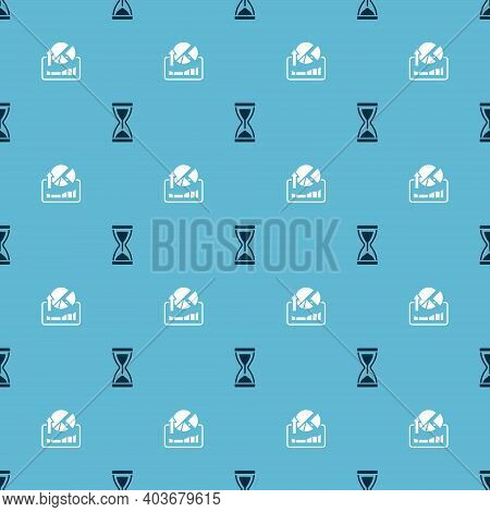Set Old Hourglass And Stocks Market Growth Graphs On Seamless Pattern. Vector