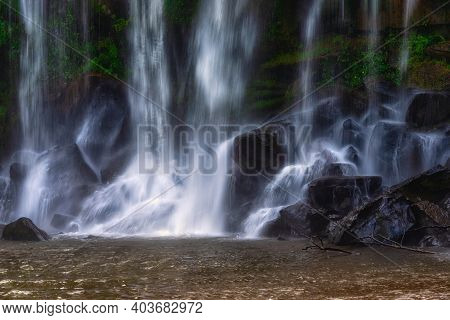 The Second Waterfall In Phnom Kulen National Park, Cambodia. This Park Is Located In The Phnom Kulen