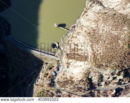 Amazing Aerial View Of Borovitsa Reservoir At Rhodope Mountains, Bulgaria