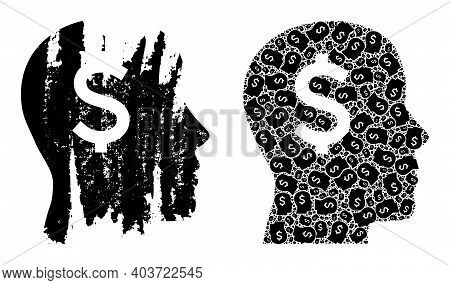 Vector Banker Head Composition Is Designed From Random Recursive Banker Head Pictograms. Rough Banke