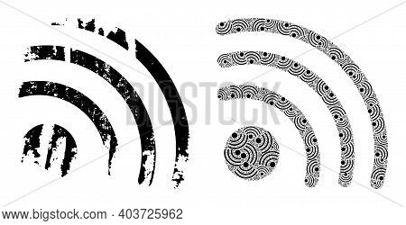 Vector Wi-fi Signal Fractal Is Designed Of Scattered Fractal Wi-fi Signal Parts. Grunge Wi-fi Signal