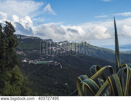 Aerial View Of Green Soccer Field At Baunei Village In Beautiful Landscape Of Supramonte Mountains W