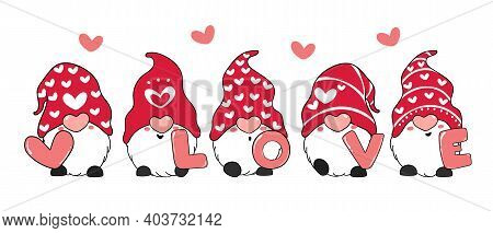 Valentine Gnome With Love Letter, Red Valentine Gnome Cartoon Vector Doodle