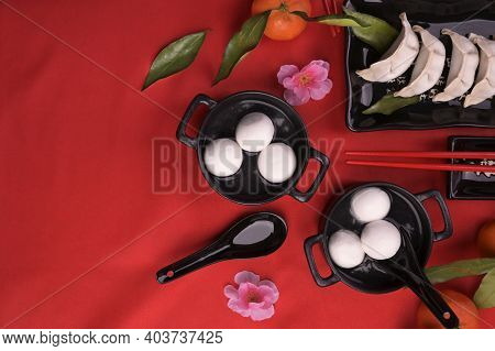 Chinese Sweet Soup With Rice Balls And Dumplings For The Red Light District. Traditional Chinese New
