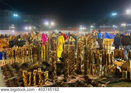 Kolkata, West Bengal, India - 31st December 2018 : Cane Flower Vases And Other Furnitures, Sofas Mad