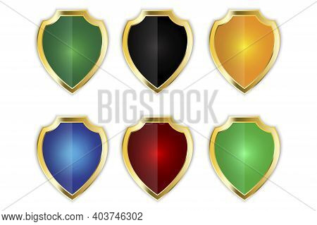 Colored Shields Set In Classic Style. Shield Icon Vector. Stock Image. Eps 10.
