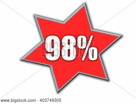 98 Percent Off 3d Sign On White Background, Special Offer 98% Discount Tag, Sale Up To 98 Percent Of
