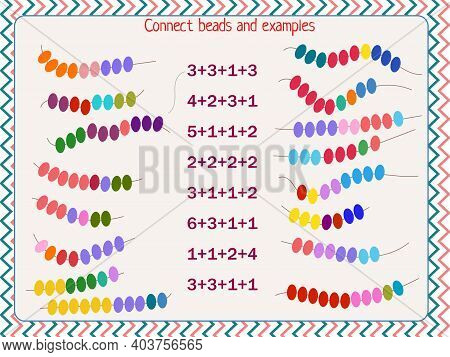 Mathematical Game. Connect Examples And Beads.vector Illustration