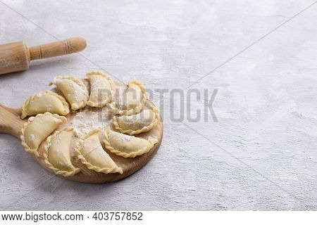 Homemade Raw Frozen Vegan Dumplings, Vareniki, Pierogi, Kreplach  Stuffed With Vegan Lentil 