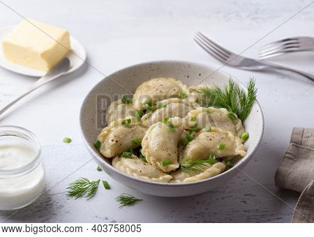 Homemade Vegan Dumplings, Vareniki, Pierogi, Kreplach Stuffed With Vegan Lentil 