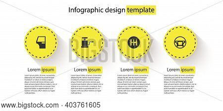 Set Car Door, Air Pump, Gear Shifter And Steering Wheel. Business Infographic Template. Vector