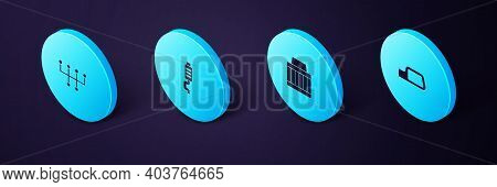 Set Isometric Car Mirror, Air Filter, Muffler And Gear Shifter Icon. Vector