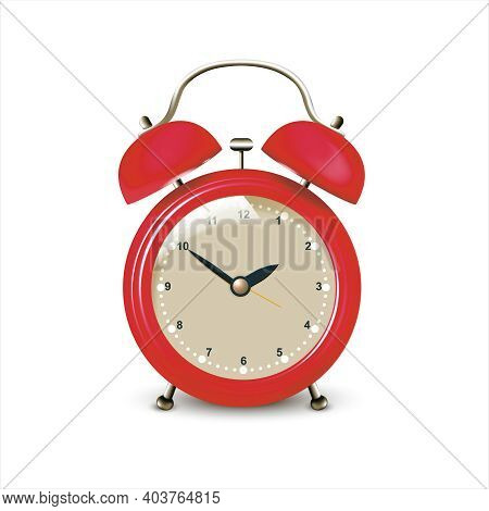 Realistic Detailed 3d Retro Red Alarm Clock Symbol Of Deadline Or Reminder. Vector Illustration Of M
