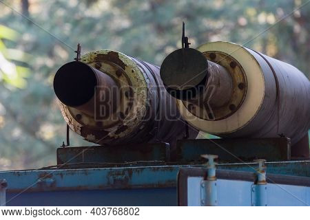 Sound And Noise Silencer Of Exhaust System On Industrial Electric Generator.