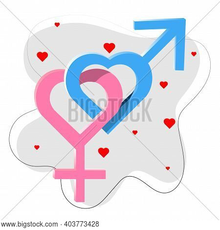 Male And Female Sign On A Gray Background With Hearts.
